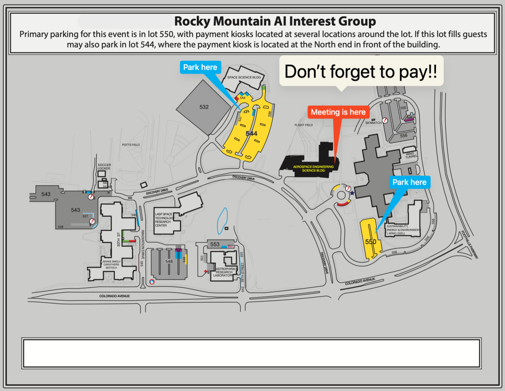 RMAIIG parking map for Aerospace Engineering Sciences Building, showing Lot 550 and Lot 544